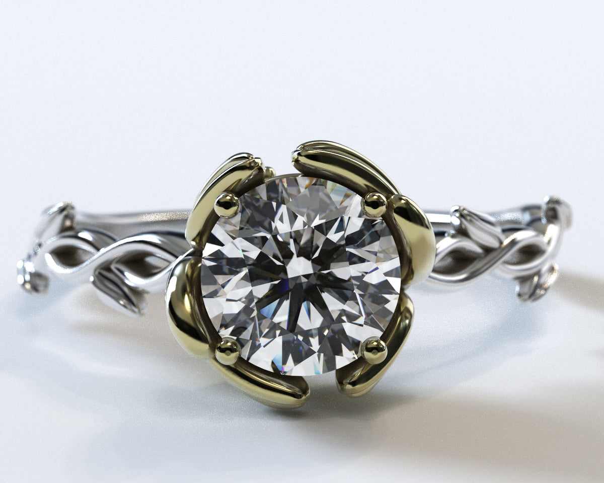 Floral Diamond Halo Engagement Ring