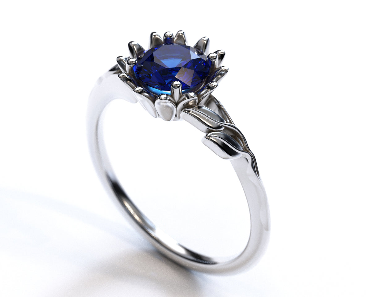 White Gold Flower Sapphire Engagement Ring
