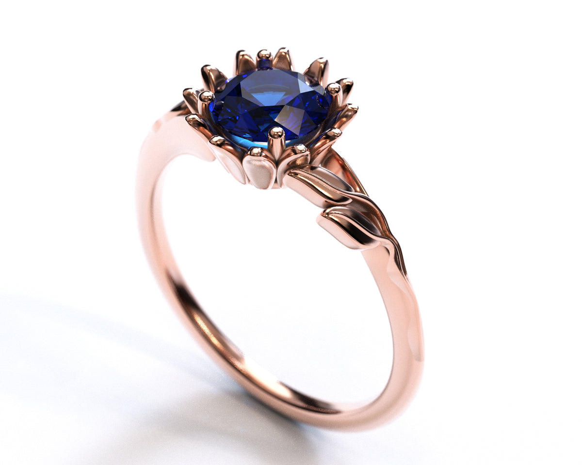 White Gold Flower Sapphire Engagement Ring