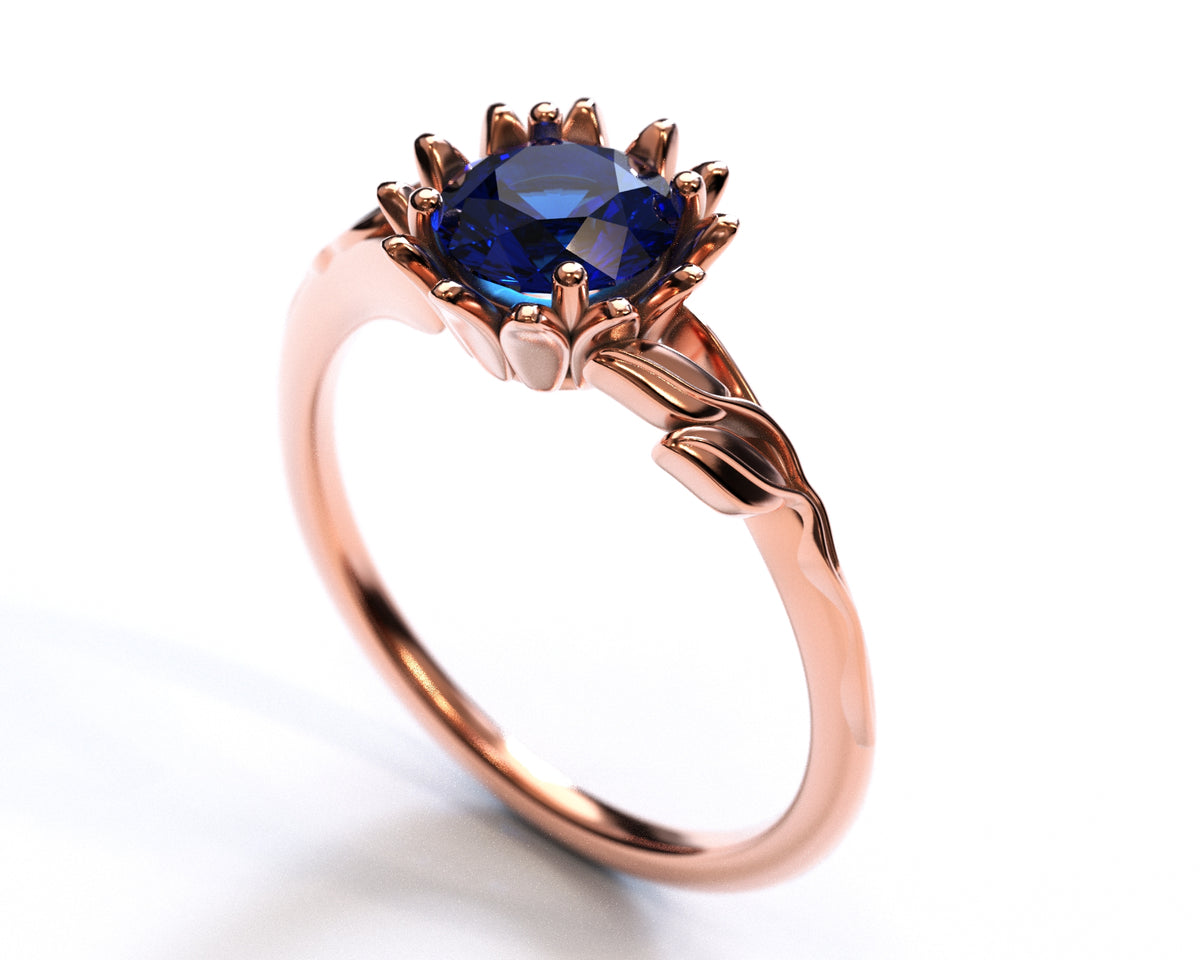 White Gold Flower Sapphire Engagement Ring