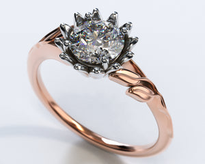 Floral Two Tone Gold Halo Moissanite Engagement Ring