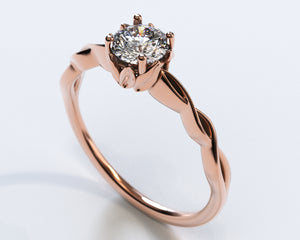 Unique Flower Rose Gold Halo Moissanite Engagement Ring