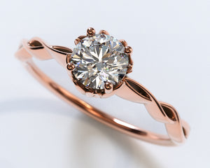 Unique Flower Rose Gold Halo Moissanite Engagement Ring