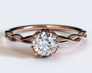 Unique Flower Rose Gold Halo Moissanite Engagement Ring