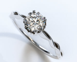 Floral White Gold Diamond Halo Engagement Ring