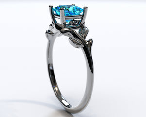 Unique Black Gold Blue Topaz Engagement Ring