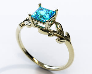 Unique Black Gold Blue Topaz Engagement Ring