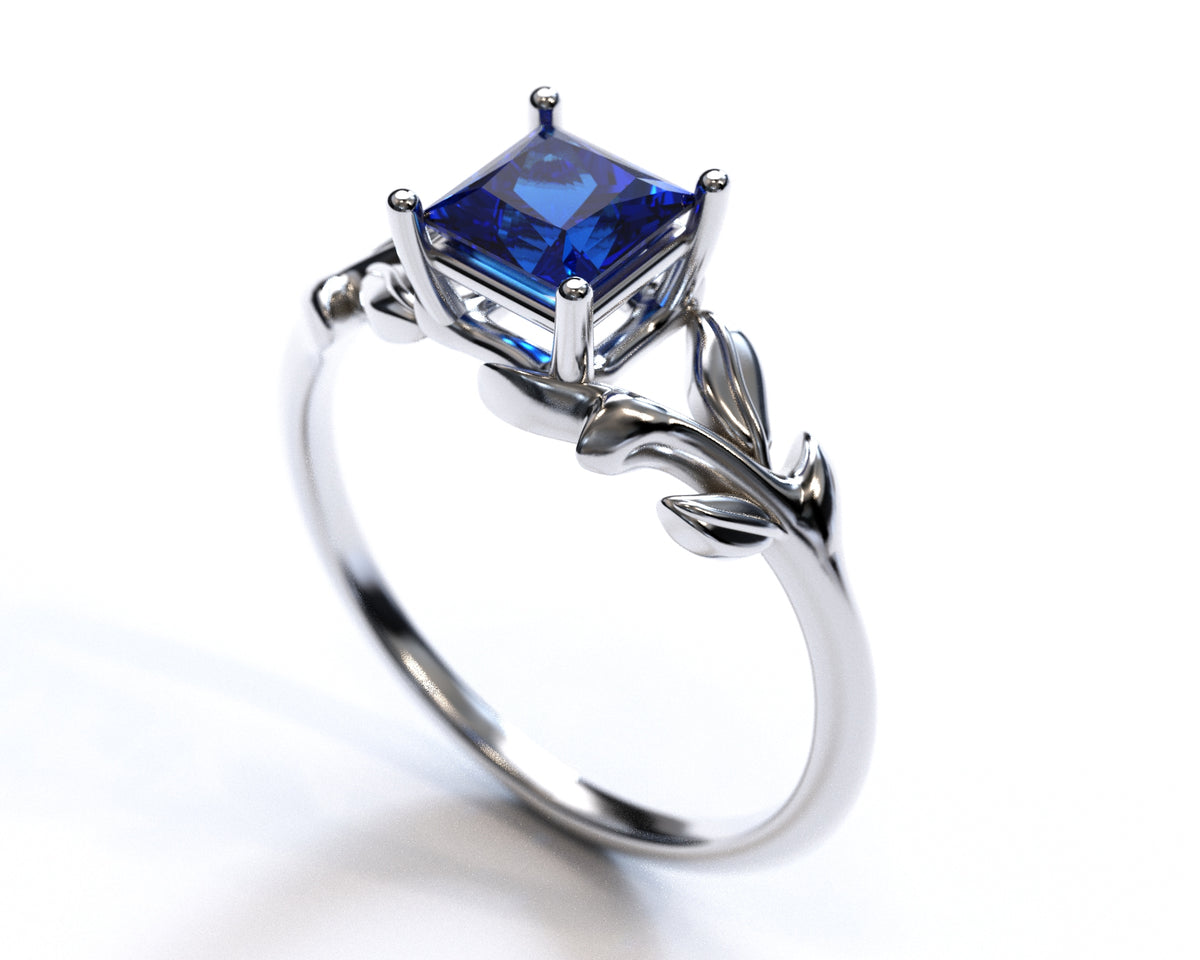 Princess Cut Flower Sapphire Engagement Ring
