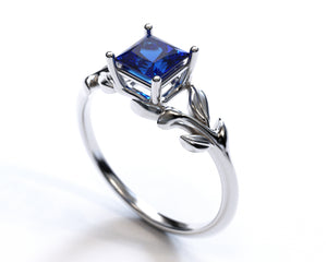 Princess Cut Flower Sapphire Engagement Ring