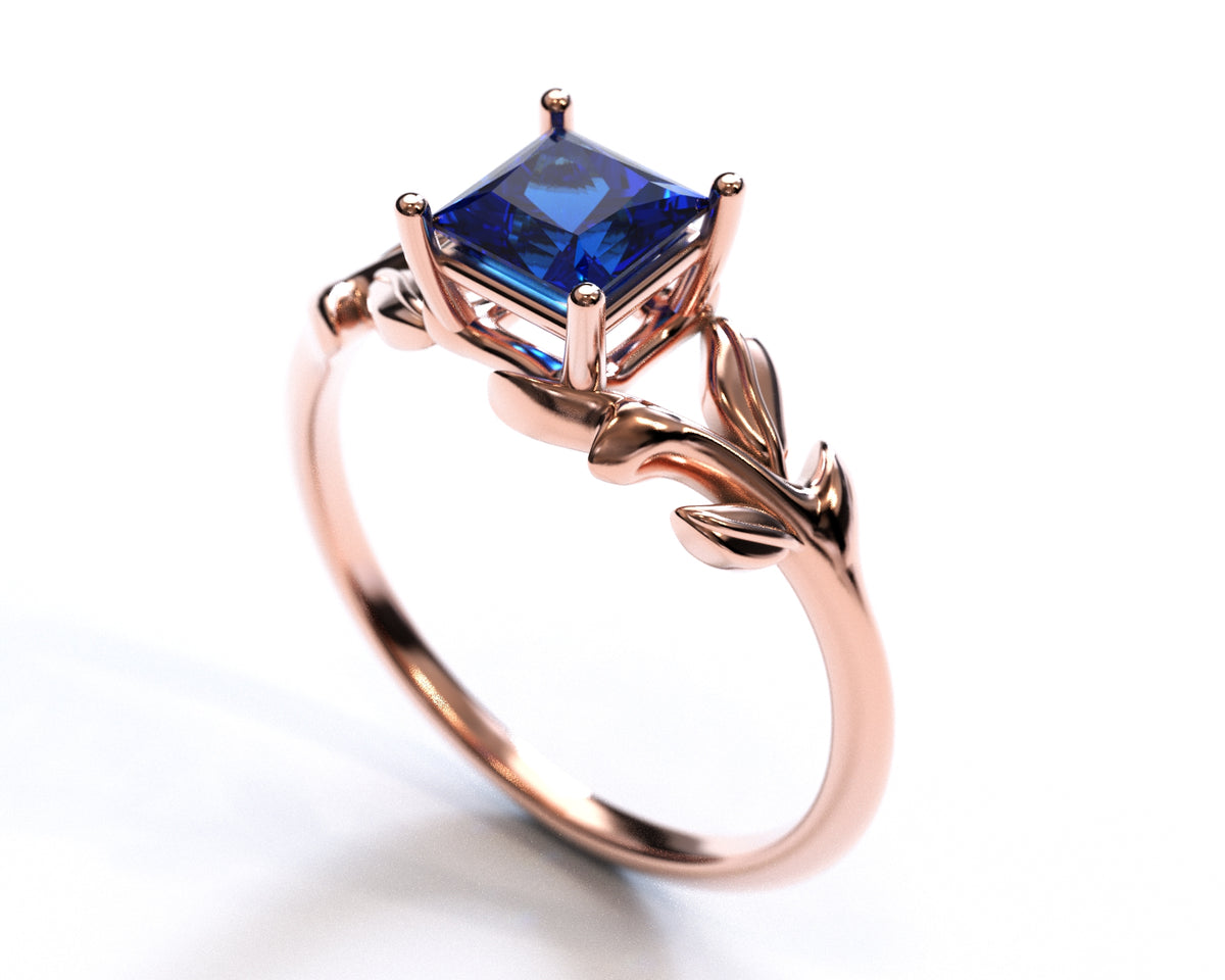Princess Cut Flower Sapphire Engagement Ring