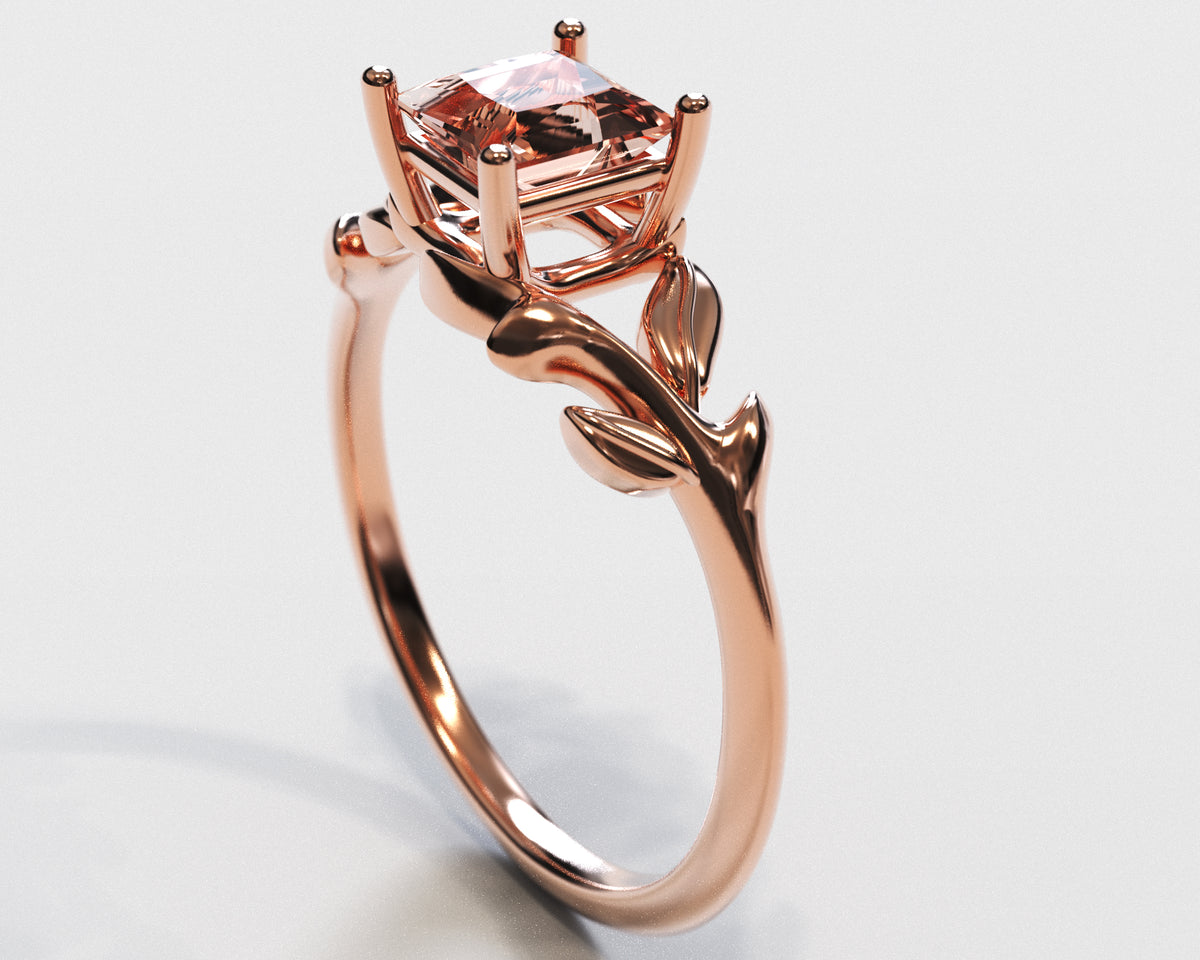 Unique Flower Morganite Engagement Ring With Leaves