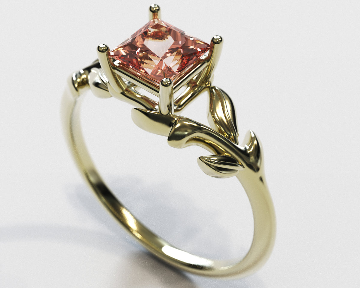 Unique Flower Morganite Engagement Ring With Leaves
