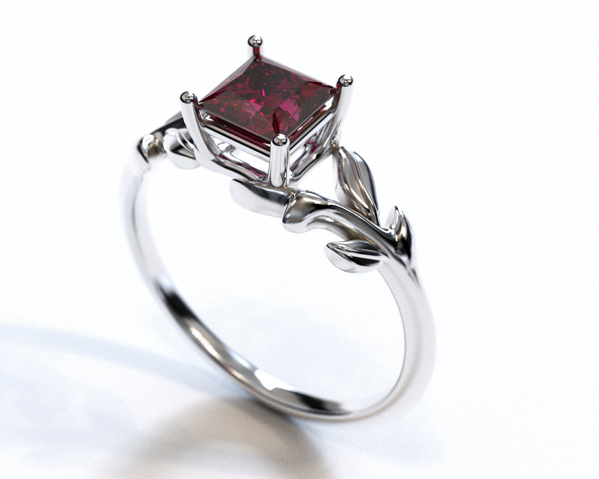 Unique Ruby Flower Engagement Ring