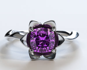 Unique Floral Amethyst Engagement Ring