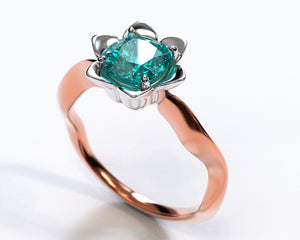 Flower Style Aquamarine Engagement Ring