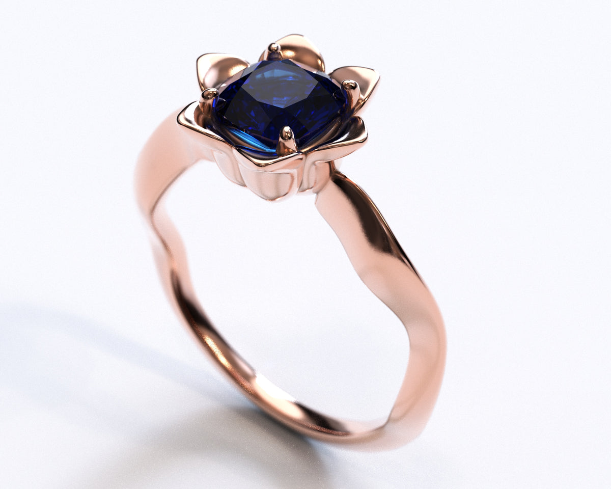 Blue Sapphire Flower Engagement Ring
