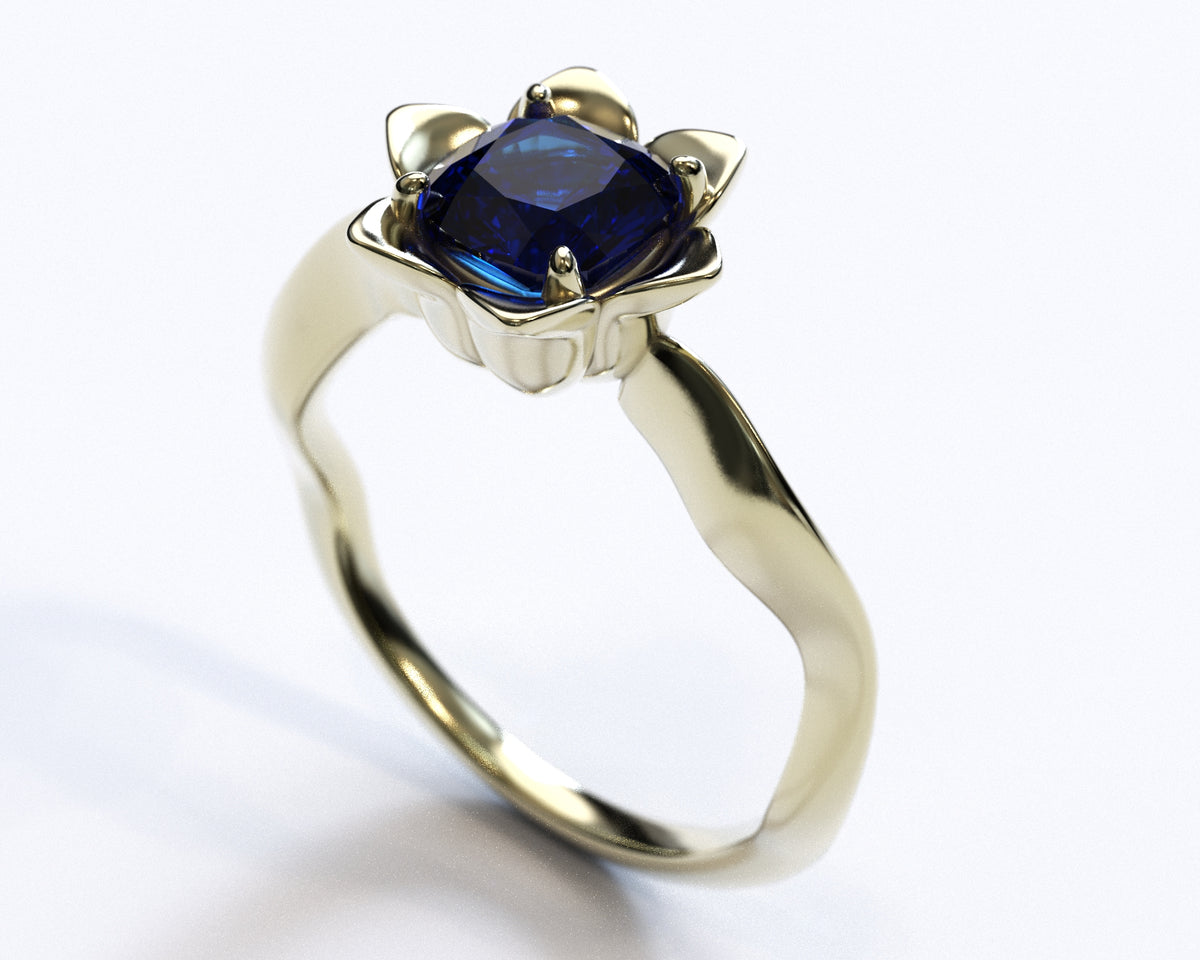 Blue Sapphire Flower Engagement Ring