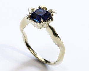 Blue Sapphire Flower Engagement Ring
