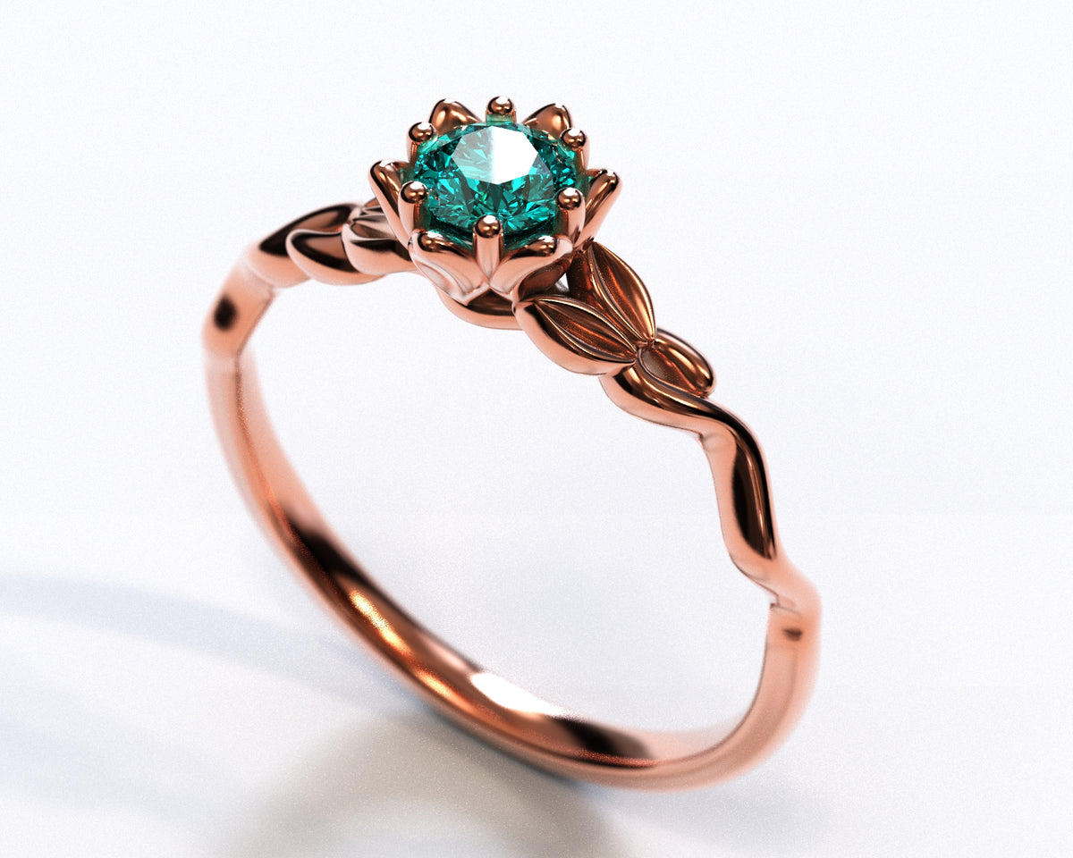 Unique Floral Aquamarine Ring White Gold