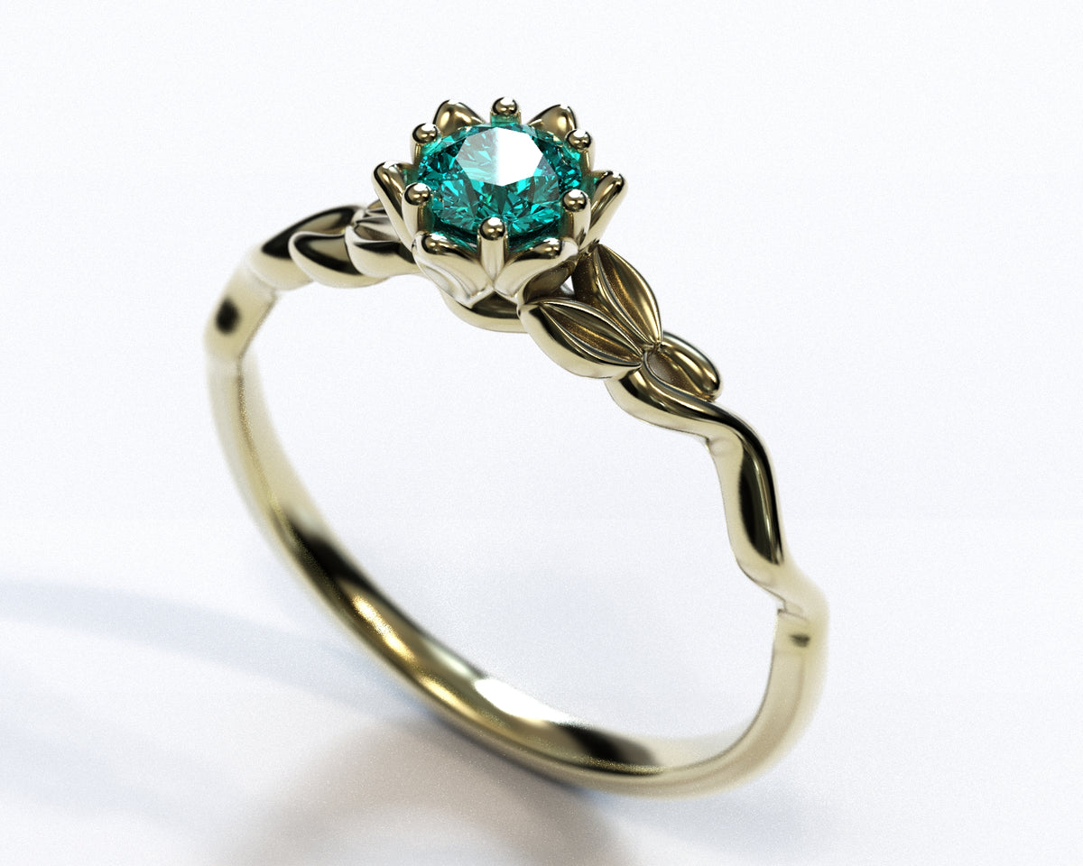 Unique Floral Aquamarine Ring White Gold