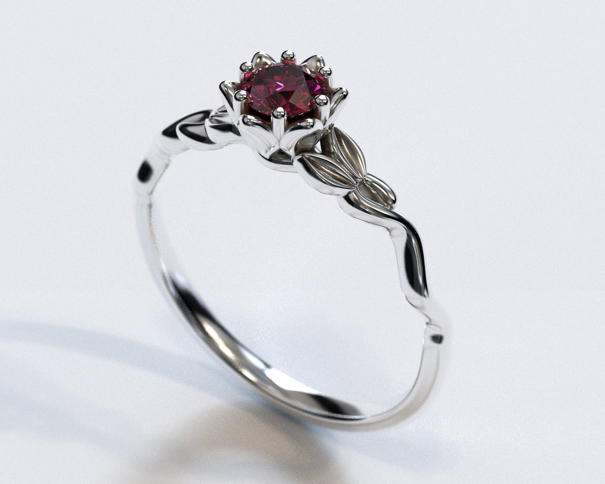 Unique Flower Ruby Engagement Ring