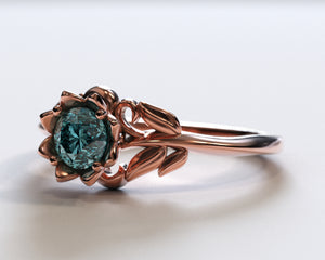 Unique Flower Aquamarine Engagement Ring