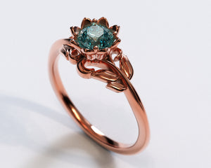 Unique Flower Aquamarine Engagement Ring