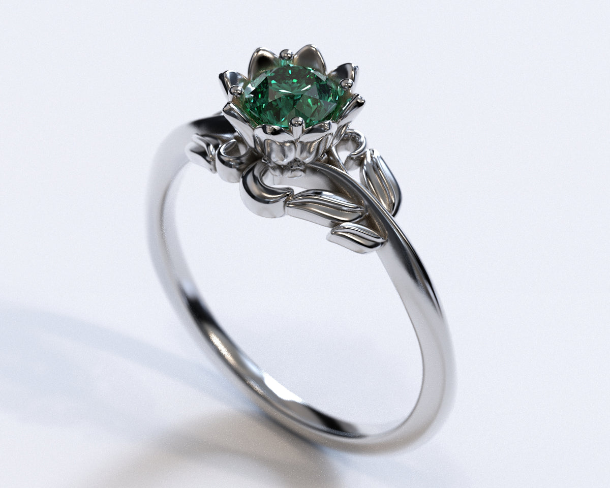 Unique Floral Emerald Engagement Ring