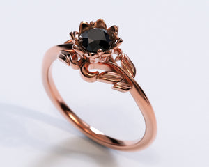Nature Inspired Black Diamond Flower Engagement Ring