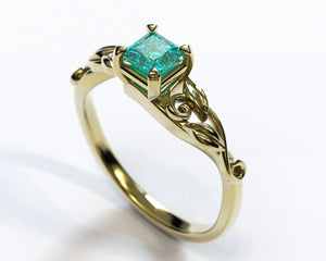 Unique Aquamarine Princess Cut Engagement Ring