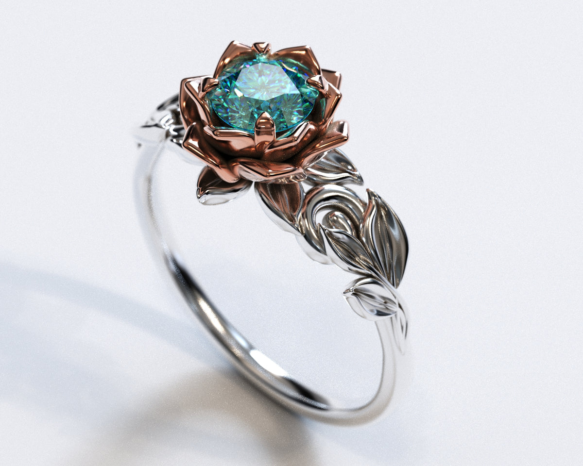 Aquamarine Lotus Flower Engagement Ring