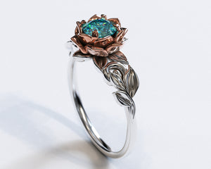Aquamarine Lotus Flower Engagement Ring