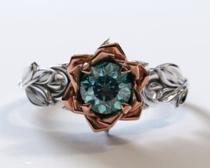 Aquamarine Lotus Flower Engagement Ring