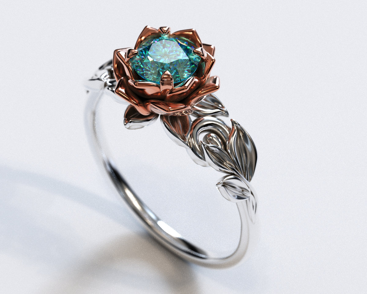 Aquamarine Lotus Flower Engagement Ring