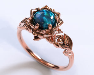 Black Opal Flower Engagement Ring