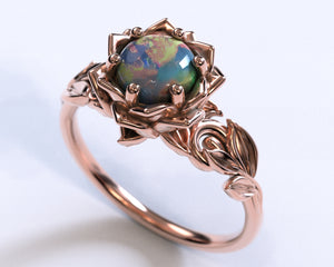 Blue Opal Flower Engagement Ring