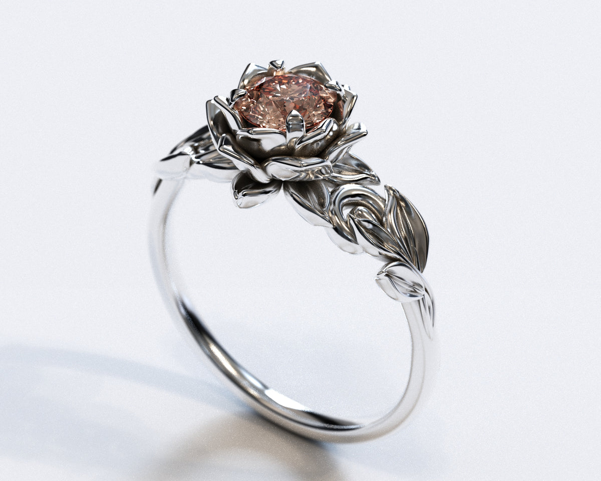 Lotus Flower Engagement Ring With Morganite