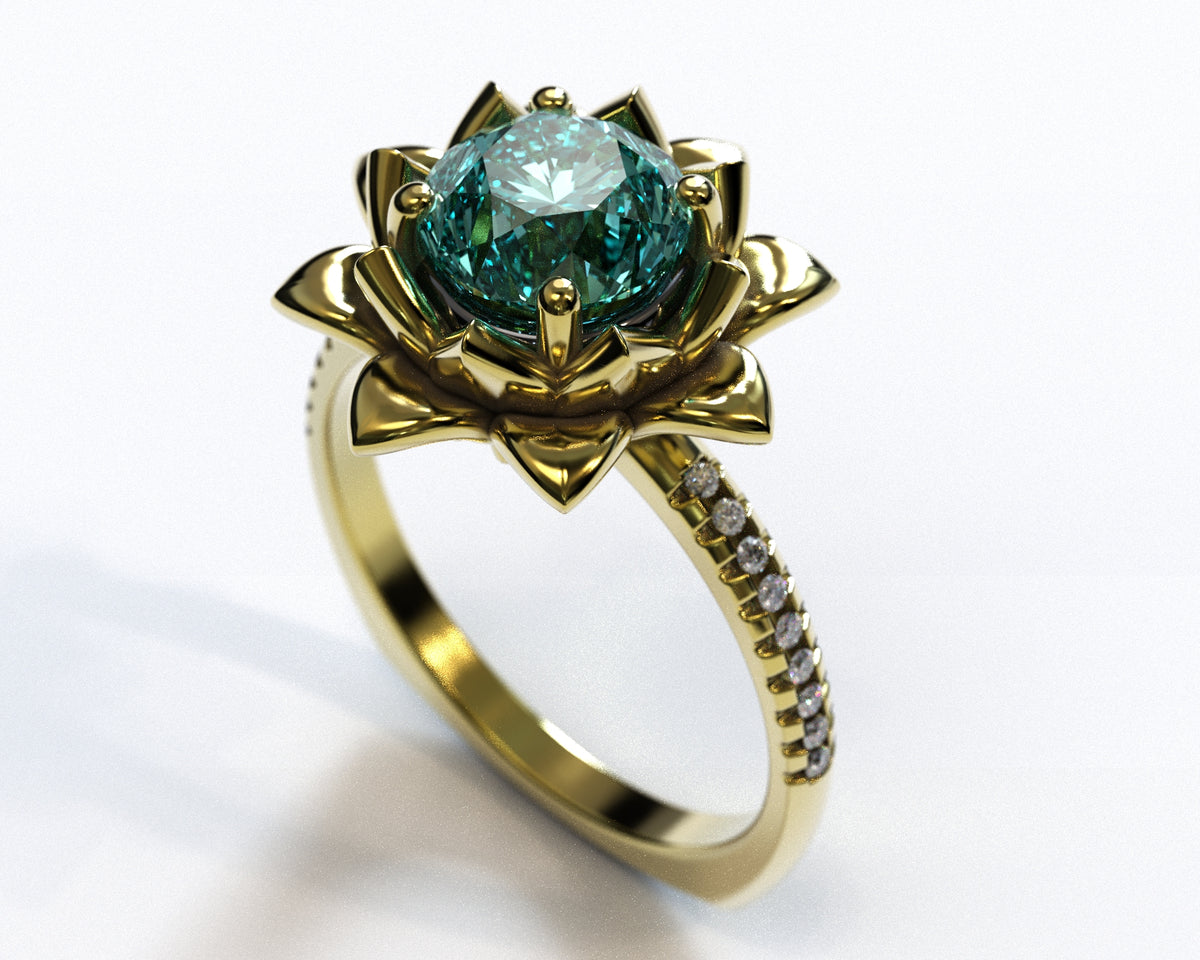 Floral Aquamarine Engagement Ring With Leaves