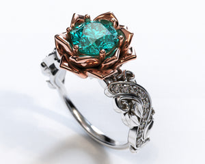 Unique Floral Style Aquamarine Engagement Ring