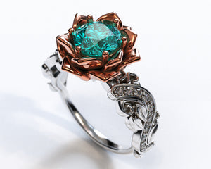 Unique Floral Style Aquamarine Engagement Ring