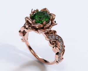 Twig Leaf Emerald Engagement Ring