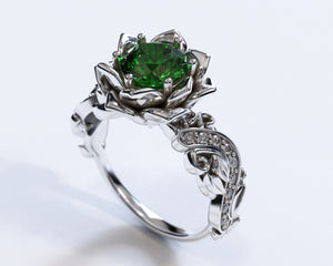 Twig Leaf Emerald Engagement Ring