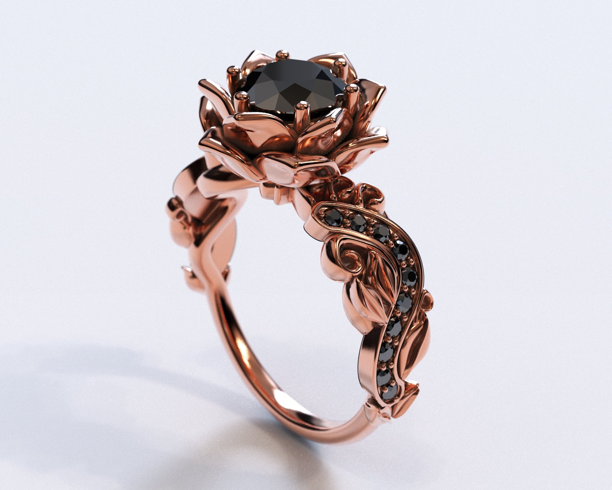 Rose Gold Flower Engagement Ring with Black Diamond Vidar Boutique 18K Rose Gold / 2Ct Rose Gold Flower Engagement Ring with Black Diamond Vidar Boutique 18K Rose Gold / 2Ct