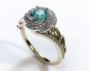 Aquamarine Floral Engagement Ring