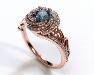 Blue Diamond Floral Engagement Ring