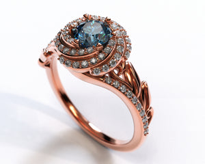 Blue Diamond Floral Engagement Ring