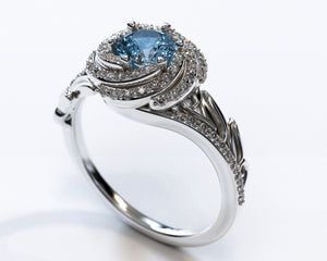 Unique Blue Diamond Engagement Ring With Leaves