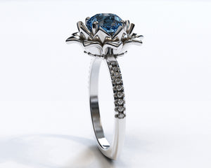 Floral Blue Topaz Engagement Ring With Leaves
