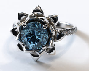 Floral Blue Topaz Engagement Ring With Leaves