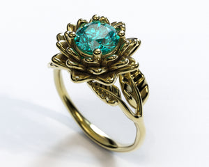 Unique Aquamarine Floral Engagement Ring